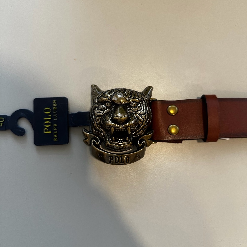Polo by Ralph Lauren Brown Belt with Silver Tiger Buckle